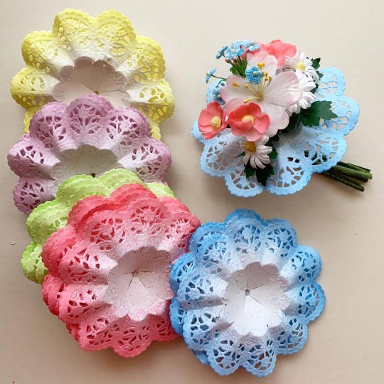 Small Paper Lace Flower Bouquet Holders in Mixed Multi ~ Set of 25 ~ 3-3/4" across
